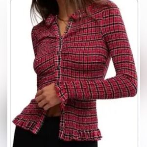 Free People smocked plaid Red and Black Plaid Button-Up Shirt